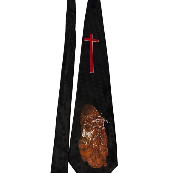 Crown of Thorns Calvary Jesus - Designer Renaissance Easter Necktie - Cross - Picture 4 of 5